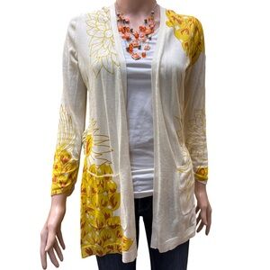 Anthropologie Sparrow Cream and Yellow Floral Asymmetrical Cardigan Small